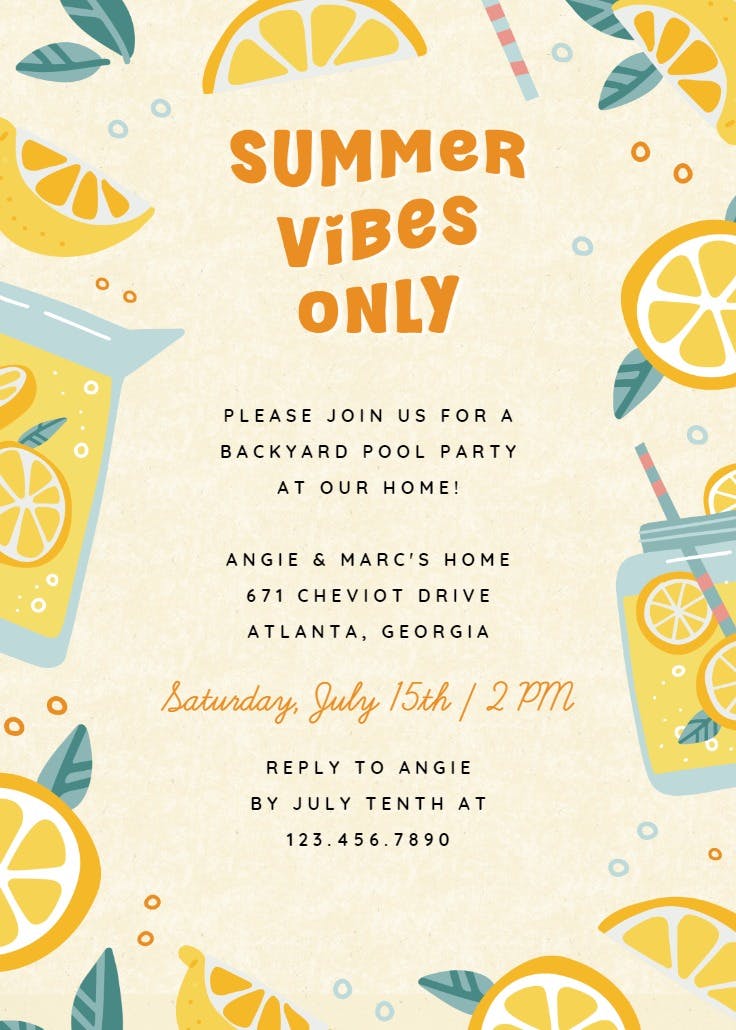 Summer vibes - pool party invitation